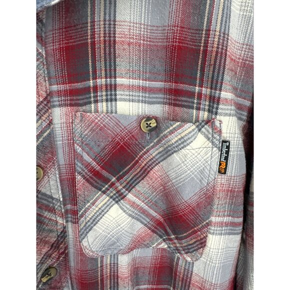 Timberland Pro Mens Original Fit Red & Gray Plaid Button-Up Shirt Size XL - Picture 2 of 8